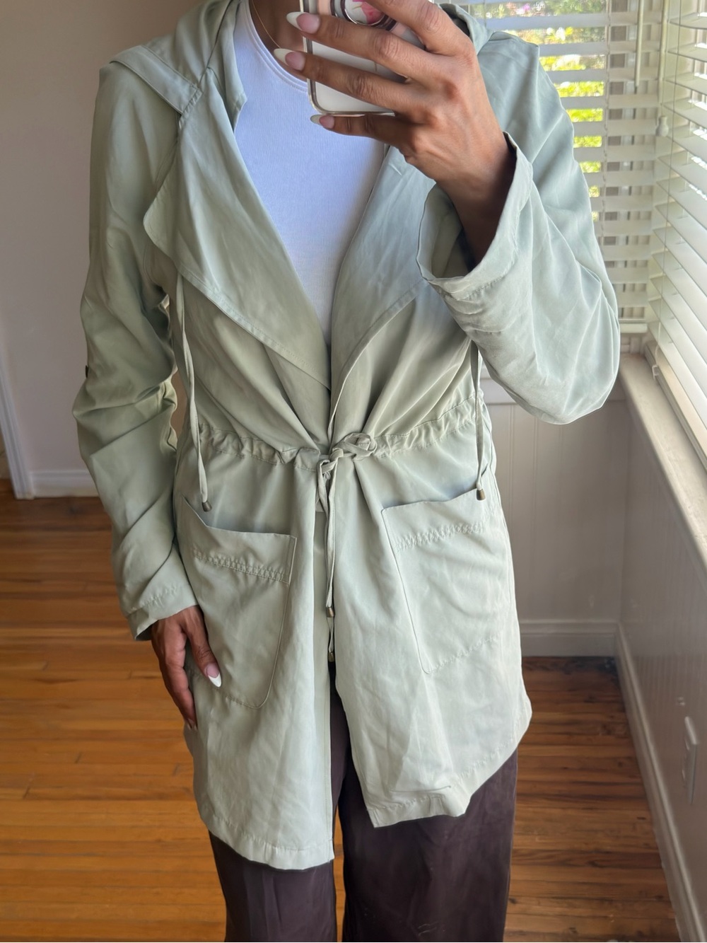 Love Tree Light Sage Drawstring Hooded Utility Jacket